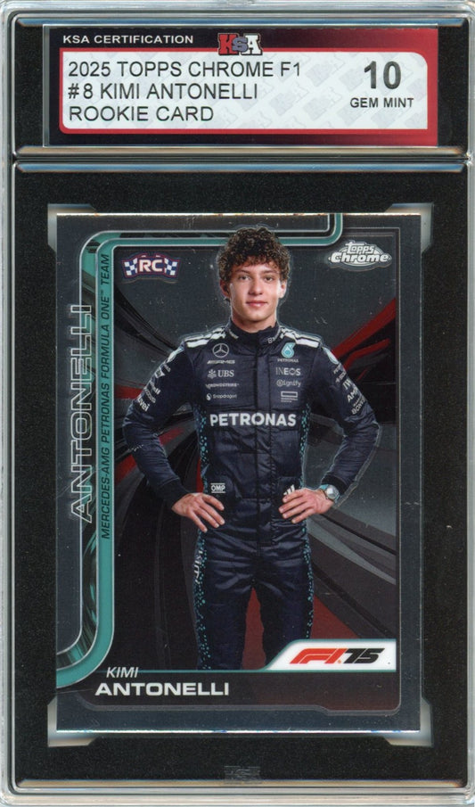 2025 Topps Chrome F1 Formula 1 #8 Kimi Antonelli Graded Rookie Card KSA 10