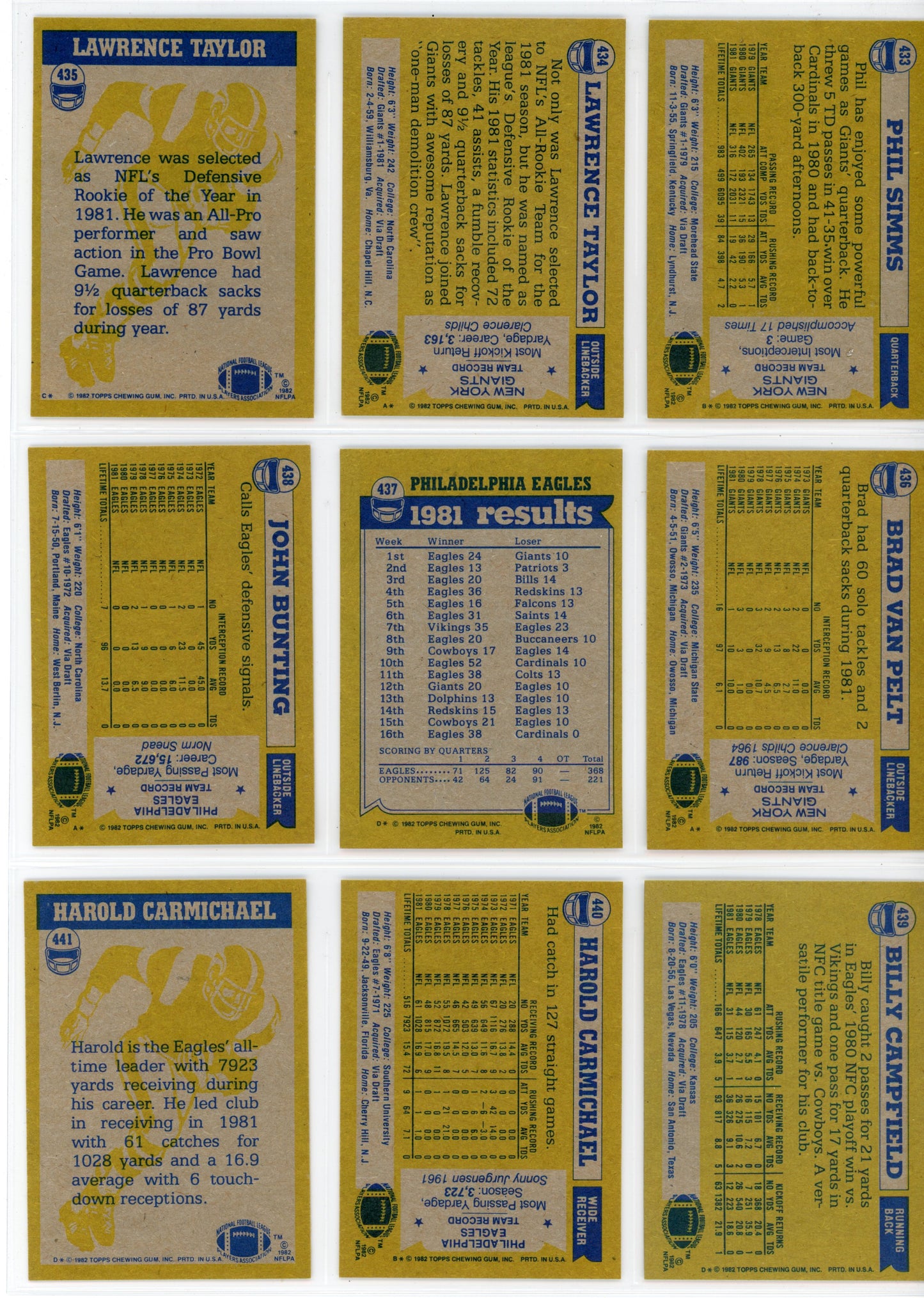 1982 Topps NFL Football Card Complete Set (528 Cards) Lawrence Taylor Rookie