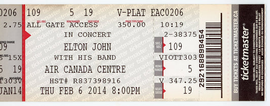 Elton John Vintage Concert Ticket Stub Air Canada Centre (Toronto, 2014)