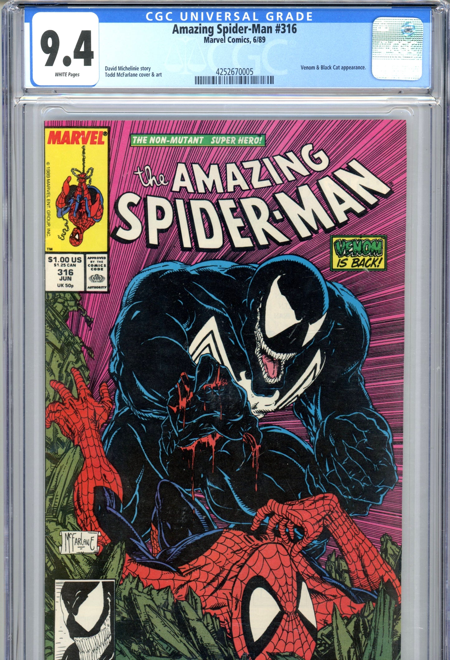 1989 Marvel Amazing Spider-Man #316 Graded Comic Book CGC 9.4 Venom & Black Cat Appearance