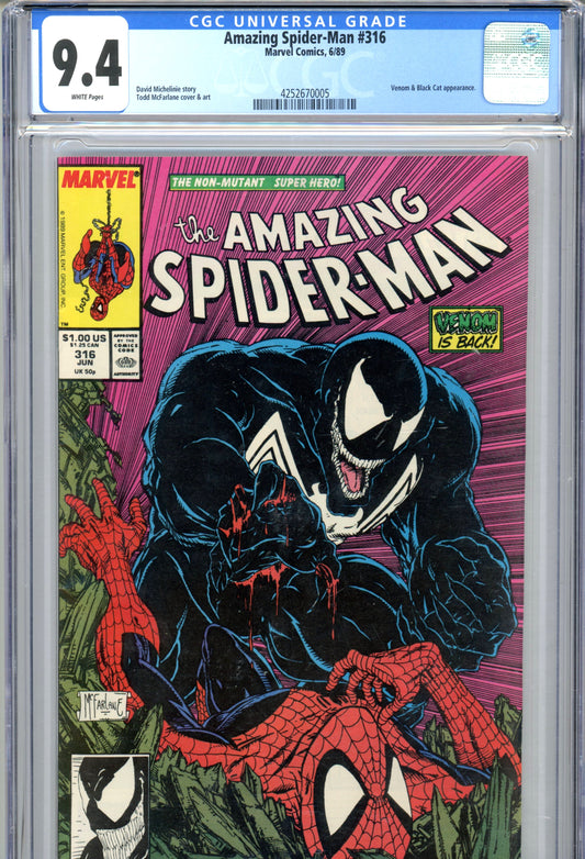 1989 Marvel Amazing Spider-Man #316 Graded Comic Book CGC 9.4 Venom & Black Cat Appearance