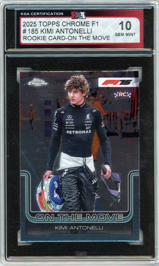 2025 Topps Chrome F1 Formula 1 Kimi Antonelli On the Move #185 Graded Rookie Card KSA 10