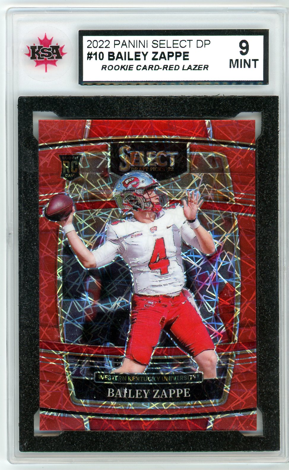 2022 Panini Select Bailey Zappe Red Lazer Graded Rookie Card #10 KSA 9