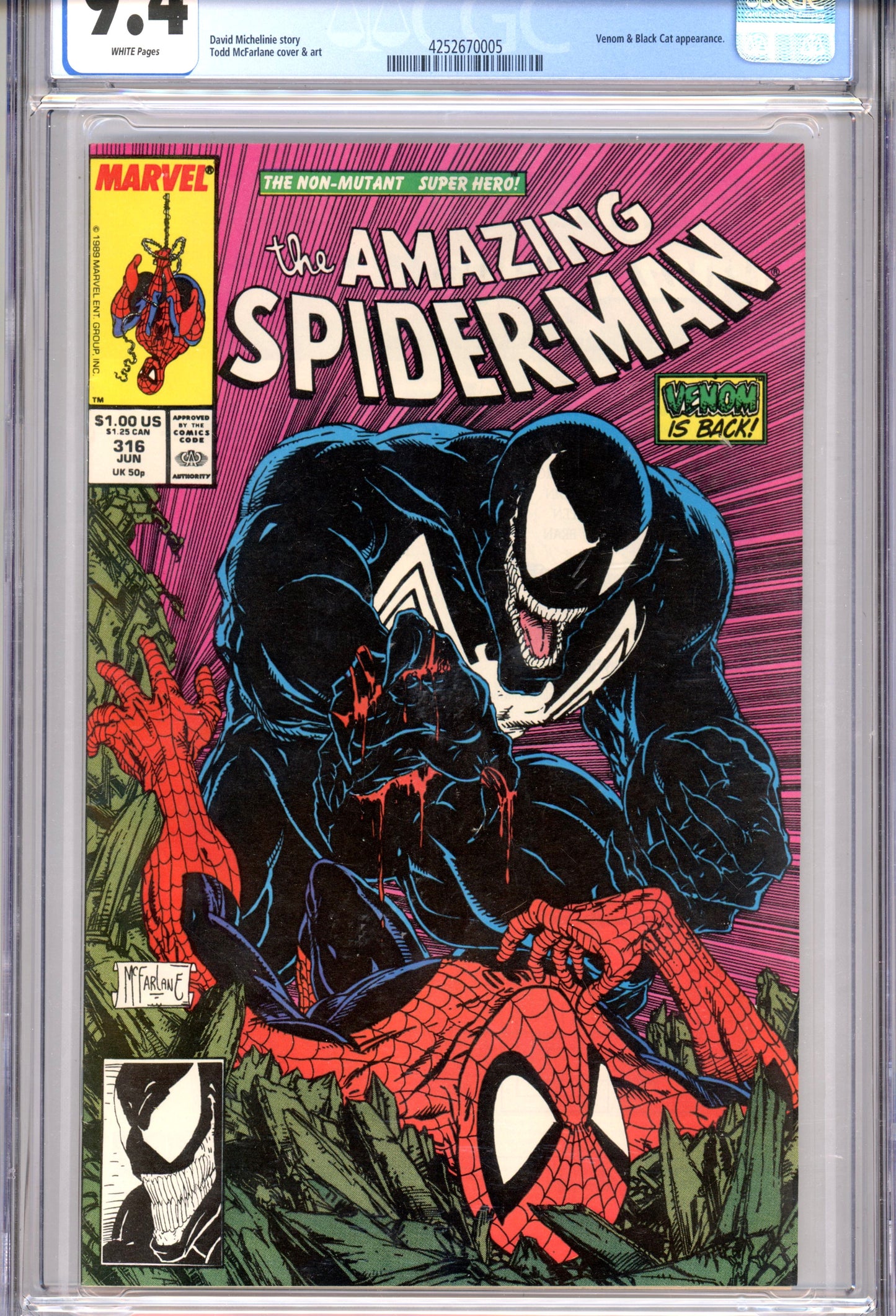 1989 Marvel Amazing Spider-Man #316 Graded Comic Book CGC 9.4 Venom & Black Cat Appearance