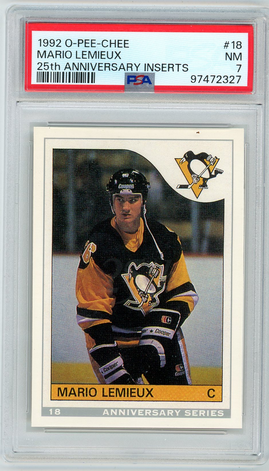 1992 O-Pee-Chee OPC Mario Lemieux 25th Anniv. Inserts Graded Card #18 PSA 7