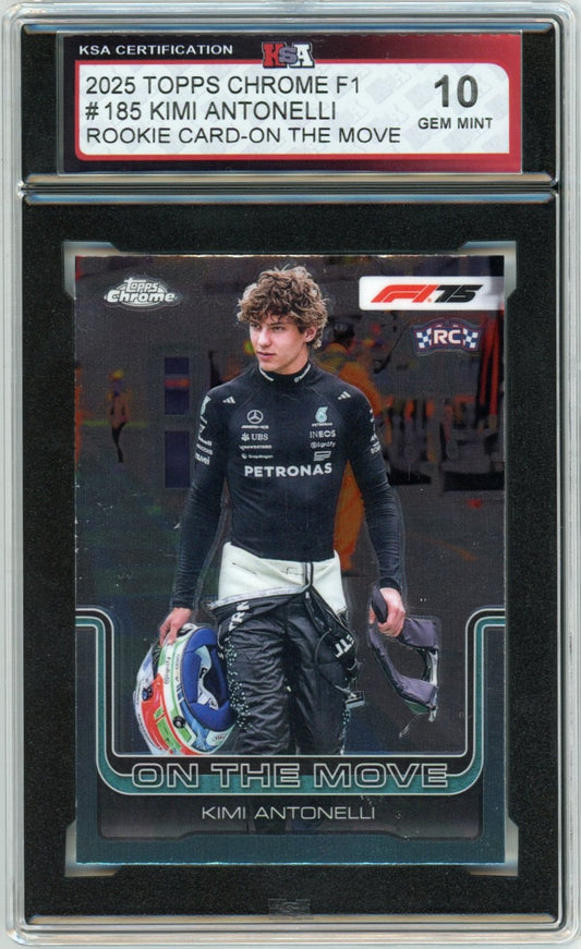 2025 Topps Chrome F1 Formula 1 #185 Kimi Antonelli On the Move Graded Rookie Card KSA 10