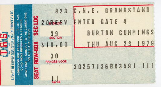 Burton Cummings Vintage Concert Ticket CNE Grandstand (Toronto, 1979)