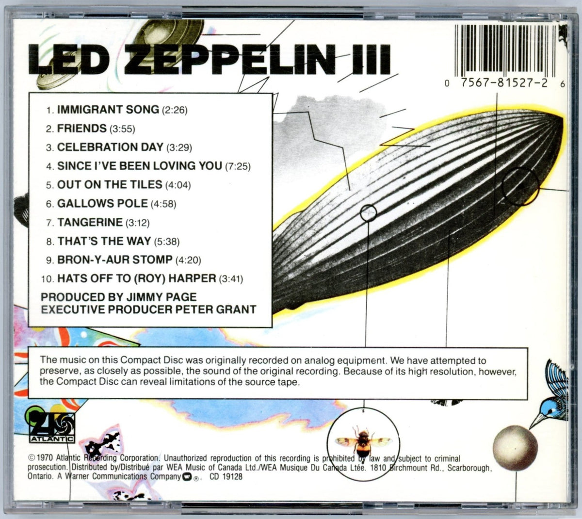1994 Led Zeppelin III (1970) Vintage Album CD Canada Remastered Reissue