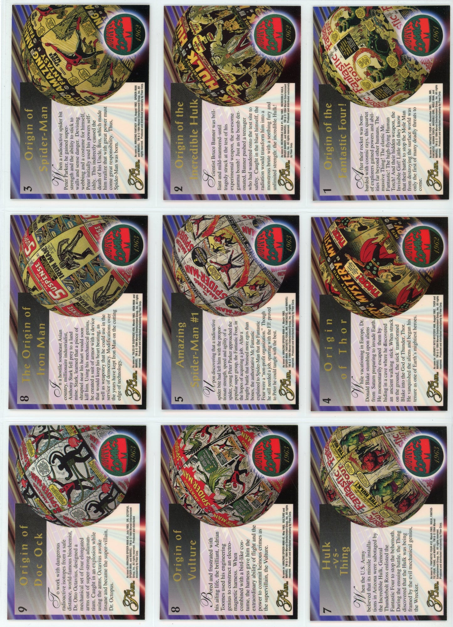 1994 Fleer Flair Marvel Universe Complete Trading Card Set (150 Cards) + Power Blast Inserts