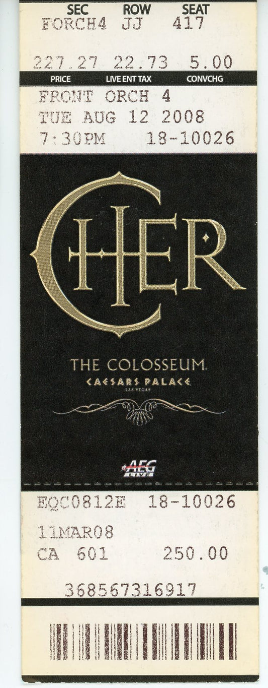 Cher Vintage Concert Ticket Caesar's Palace (Las Vegas, 2008)