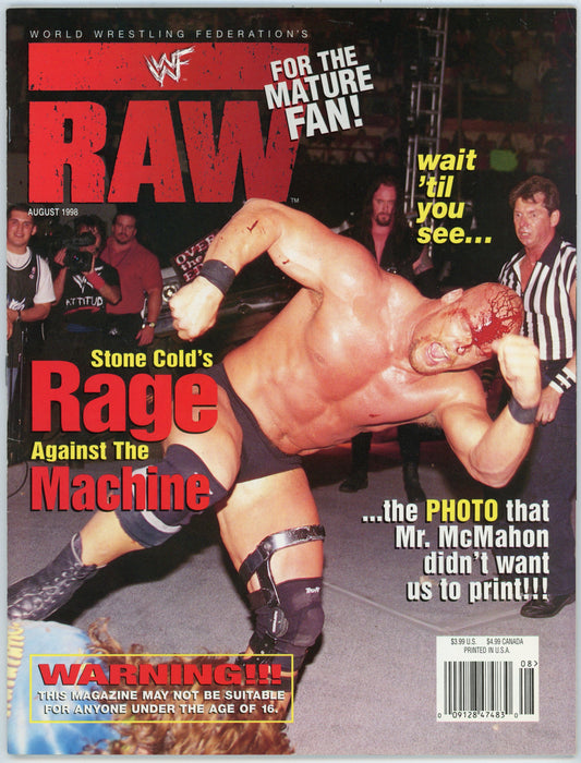WWF WWE Raw Vintage Wrestling Magazine (August 1998) "Stone Cold" Steve Austin Cover