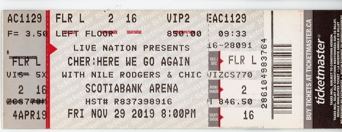 Cher Concert Ticket Stub Scotiabank Arena (Toronto, 2019)