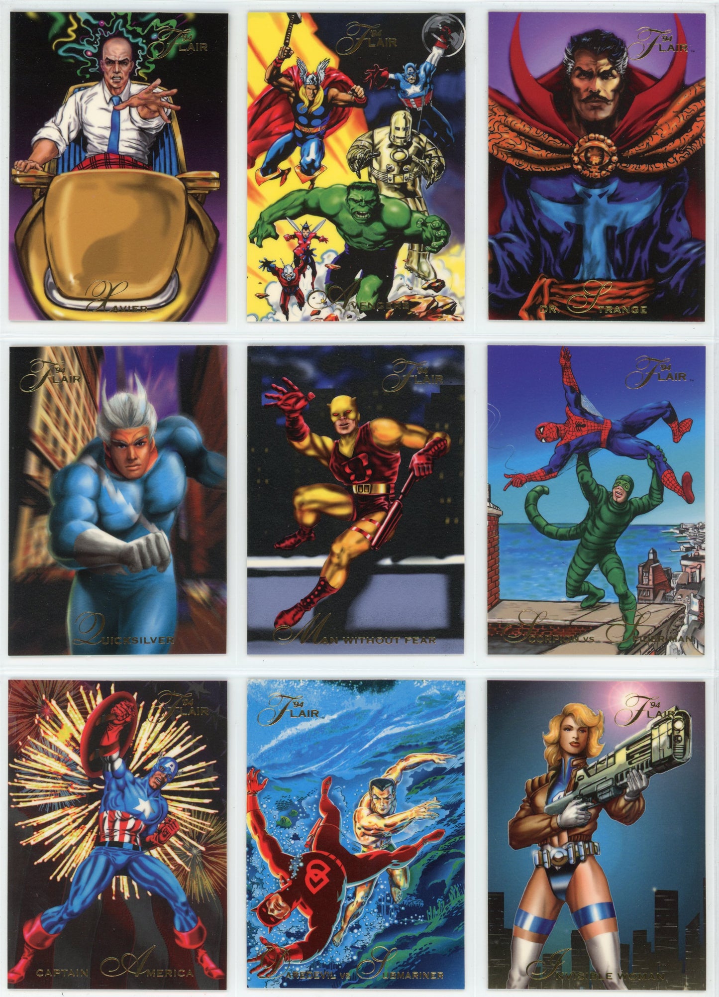1994 Fleer Flair Marvel Universe Complete Trading Card Set (150 Cards) + Power Blast Inserts