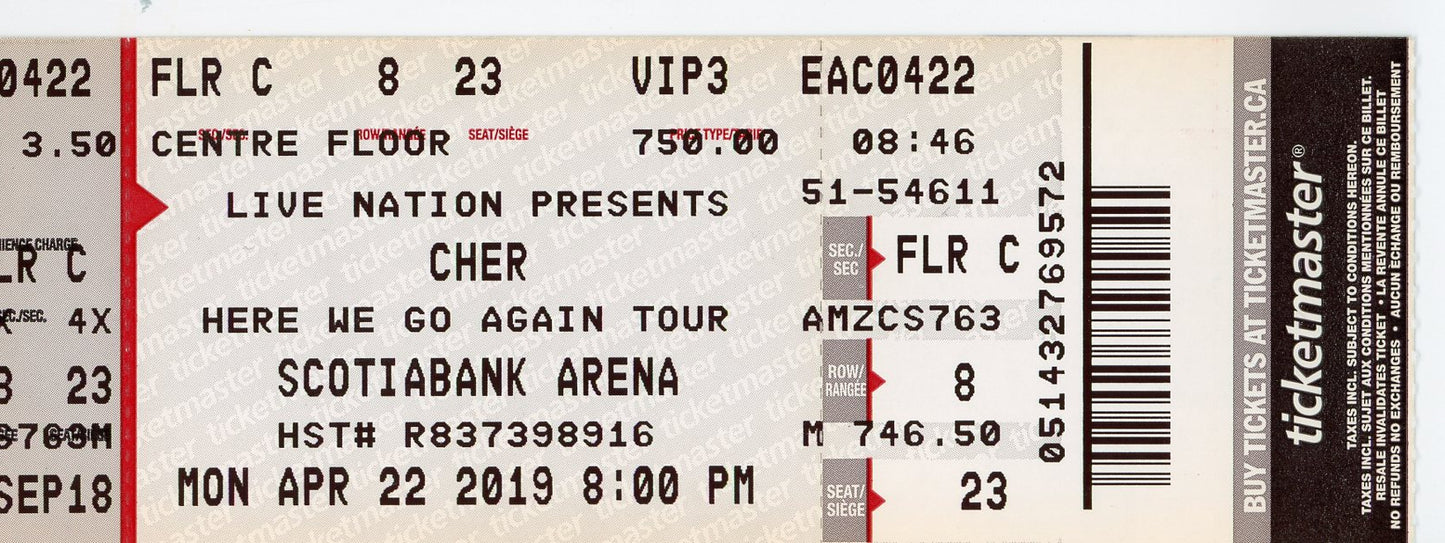 Cher Concert Ticket Scotiabank Arena (Toronto, 2019)