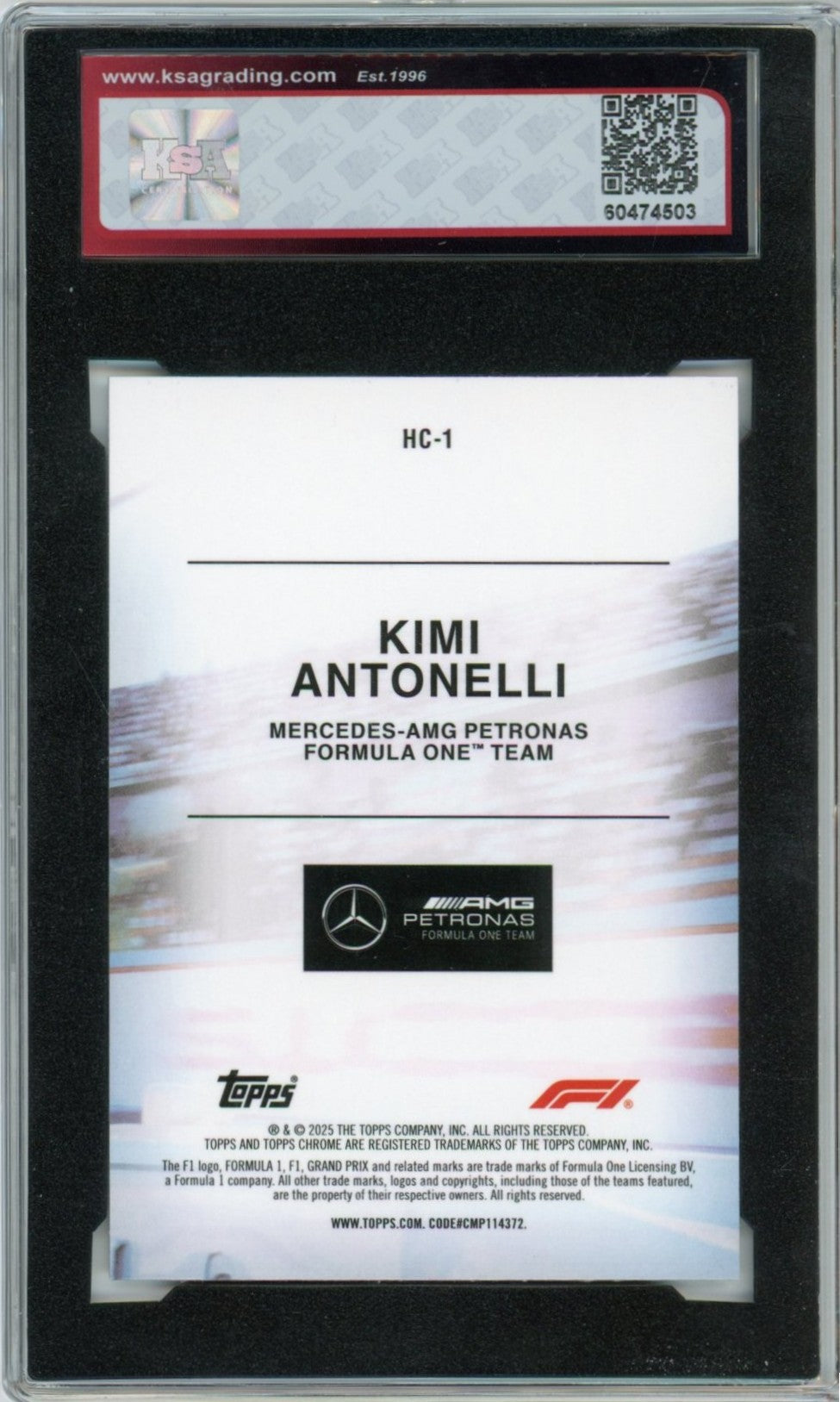 2025 Topps Chrome F1 Formula 1 Kimi Antonelli Helmet Graded Rookie Card #HC-1 KSA 10