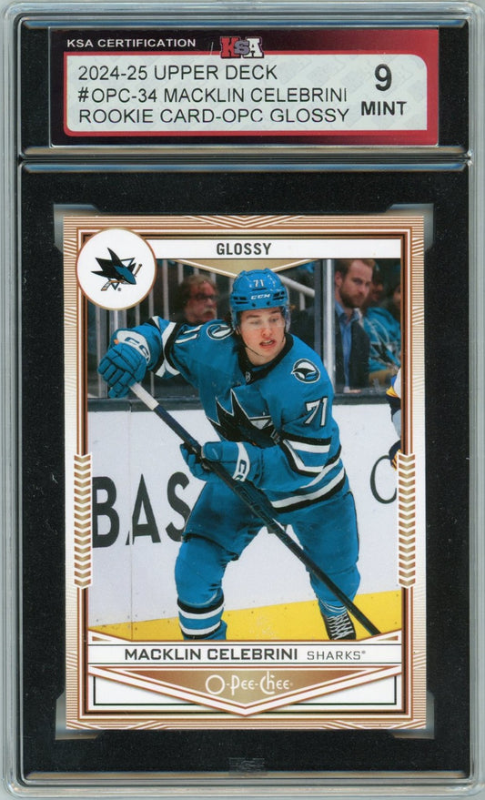 2024/25 Upper Deck Macklin Celebrini O-Pee-Chee Glossy Graded Rookie Card KSA 9