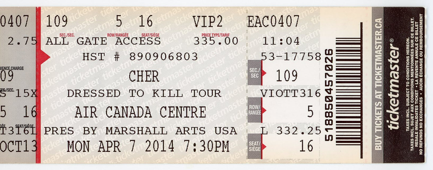 Cher Vintage Concert Ticket Stub Air Canada Centre (Toronto, 2014)