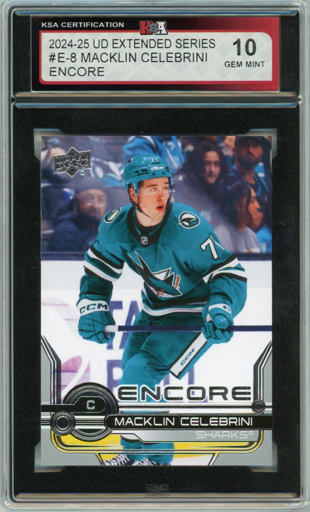 2024/25 Upper Deck Extended Macklin Celebrini Encore #E-8 Graded Rookie Card KSA 10