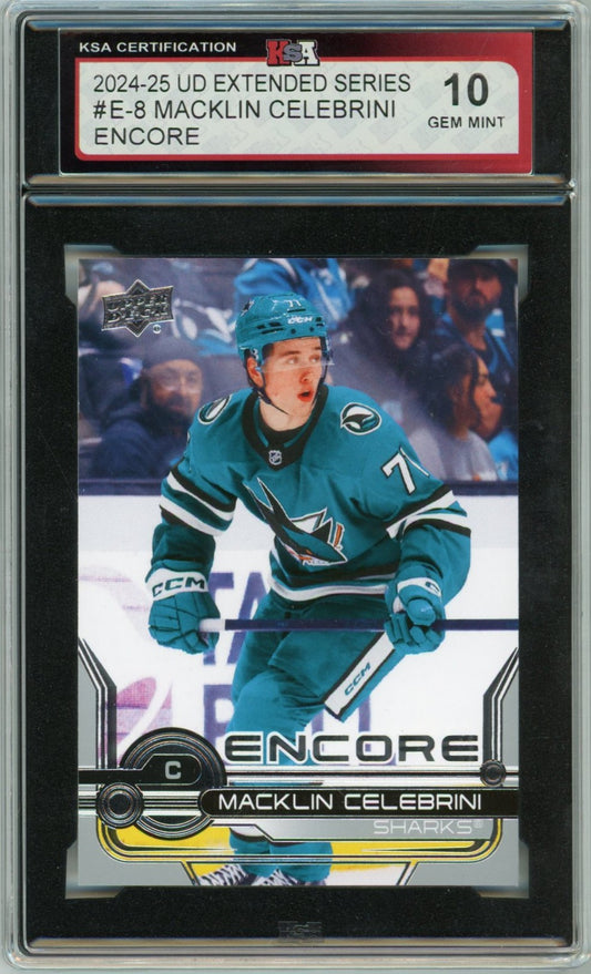 2024/25 Upper Deck Extended Macklin Celebrini Encore #E-8 Graded Rookie Card KSA 10