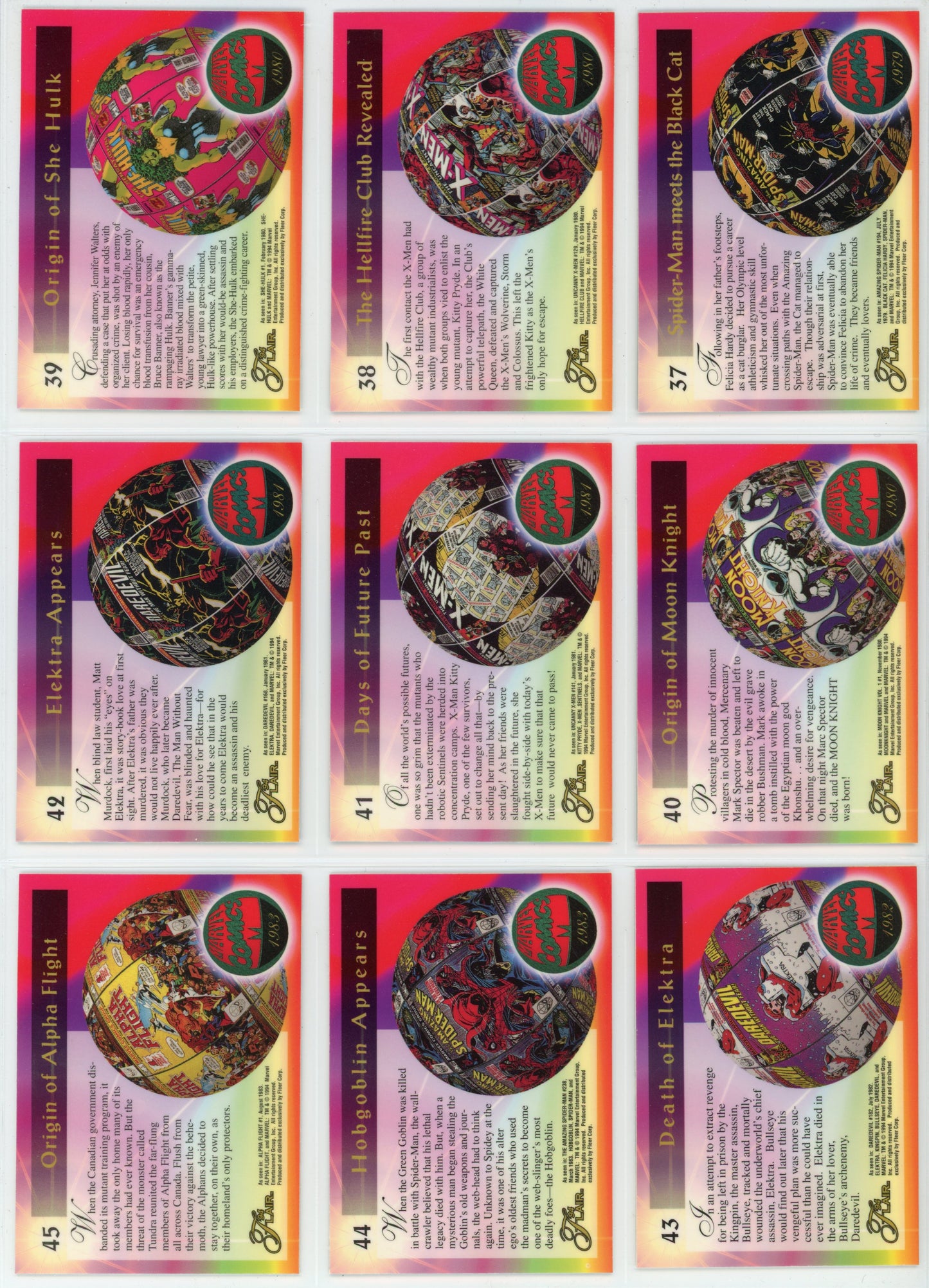 1994 Fleer Flair Marvel Universe Complete Trading Card Set (150 Cards) + Power Blast Inserts