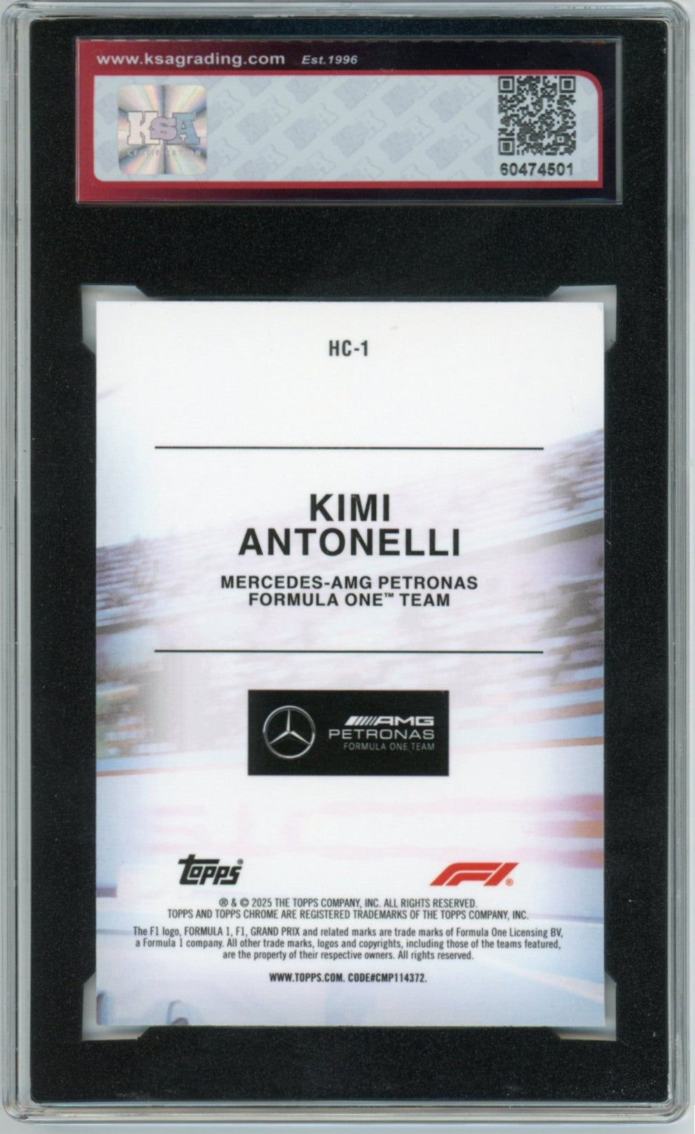 2025 Topps Chrome F1 Formula 1 #HC-1 Kimi Antonelli Helmet Graded Rookie Card KSA 10