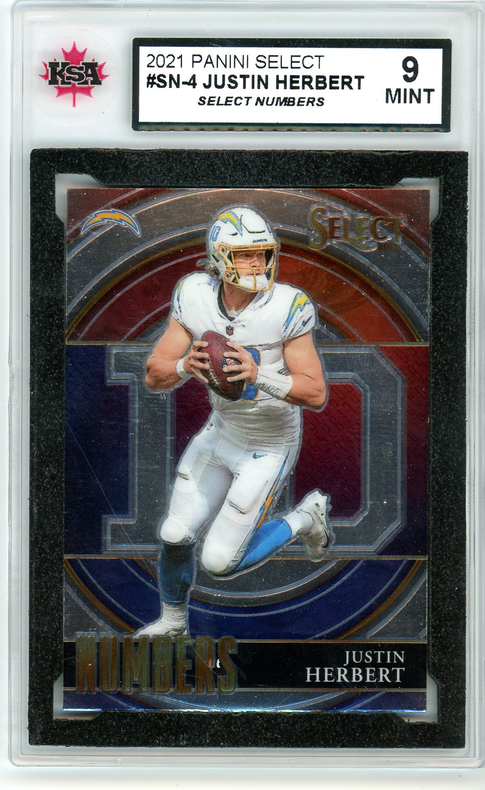 2021 Panini Select Justin Herbert Select Numbers Graded Card KSA 9