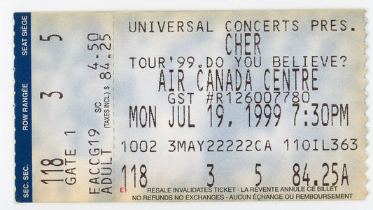 Cher Vintage Concert Ticket Air Canada Centre (Toronto, 1999)