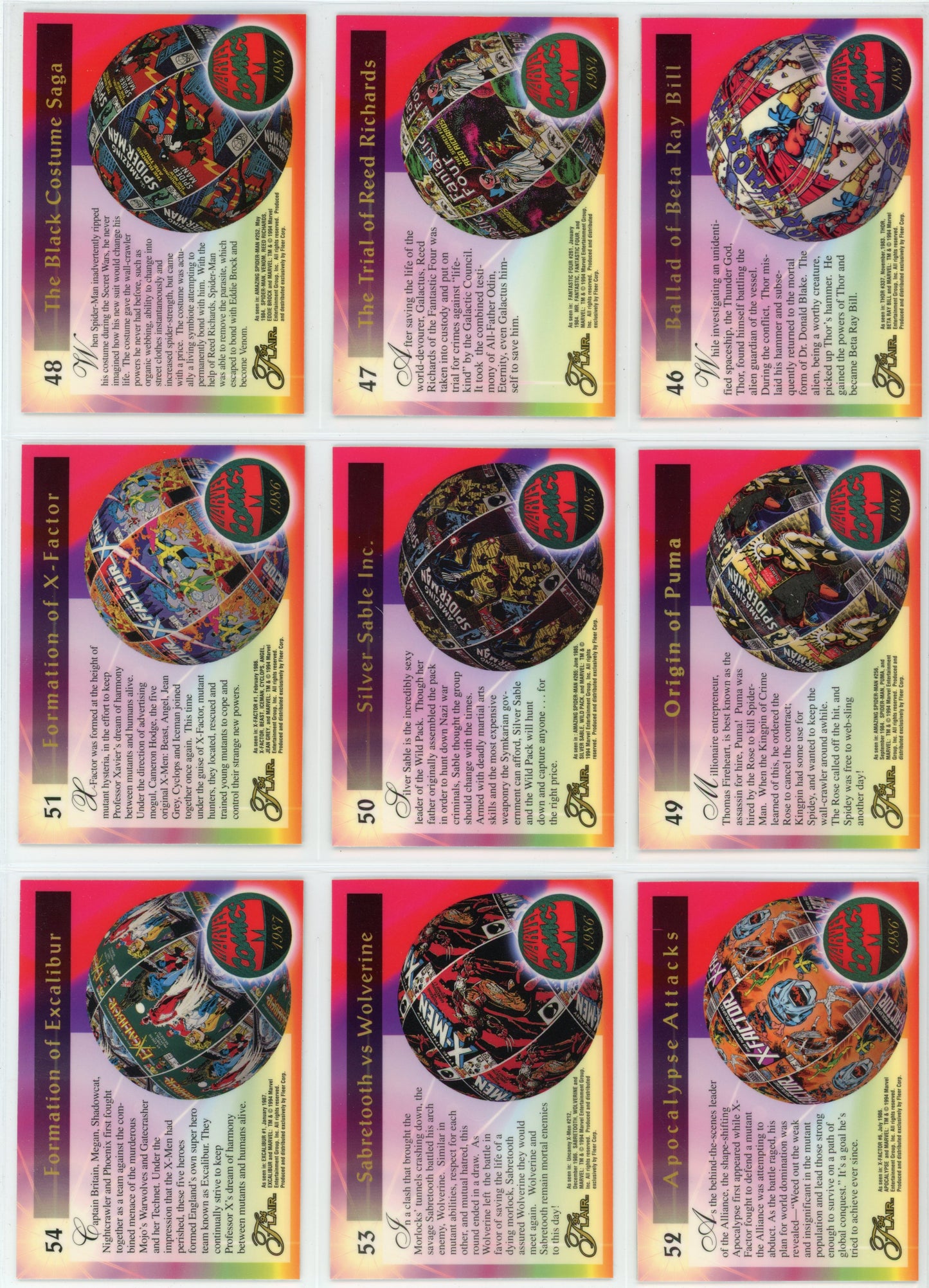 1994 Fleer Flair Marvel Universe Complete Trading Card Set (150 Cards) + Power Blast Inserts