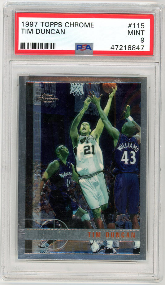 1997 Topps Chrome Tim Duncan Graded Card #115 PSA 9