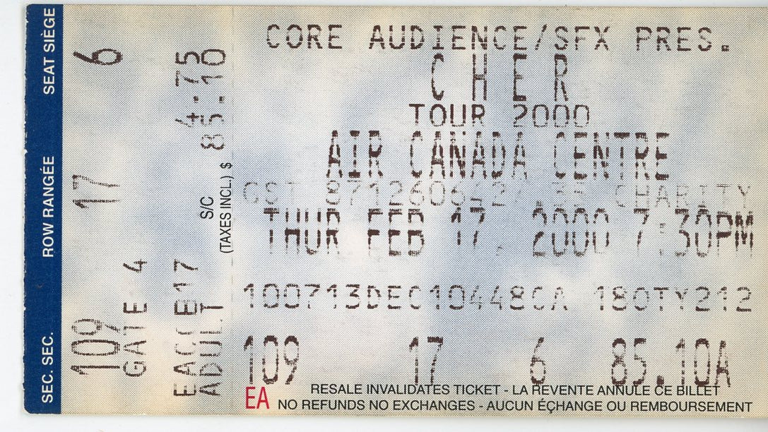Cher 2000 Tour Vintage Concert Ticket Air Canada Centre (Toronto, 2000)