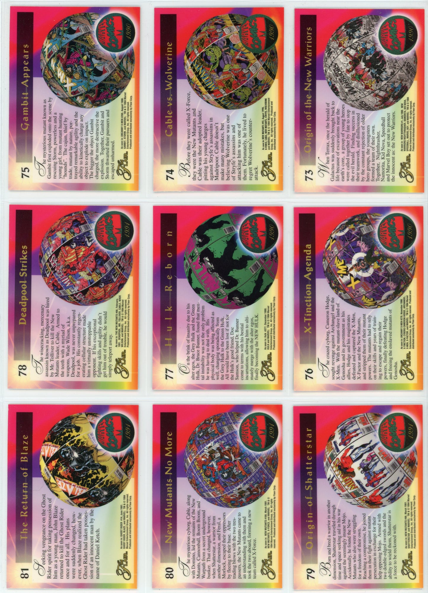 1994 Fleer Flair Marvel Universe Complete Trading Card Set (150 Cards) + Power Blast Inserts