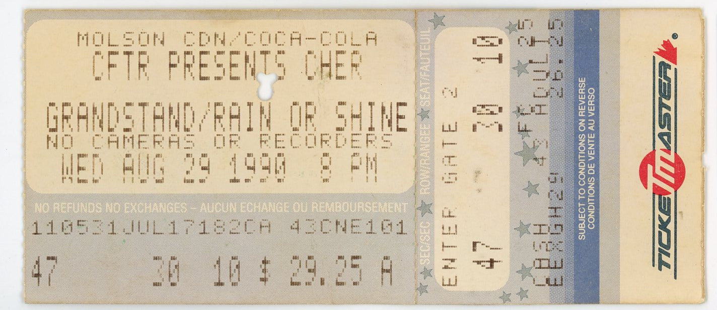 Cher Vintage Concert Ticket Stub CNE Grandstand (Toronto, 1990)