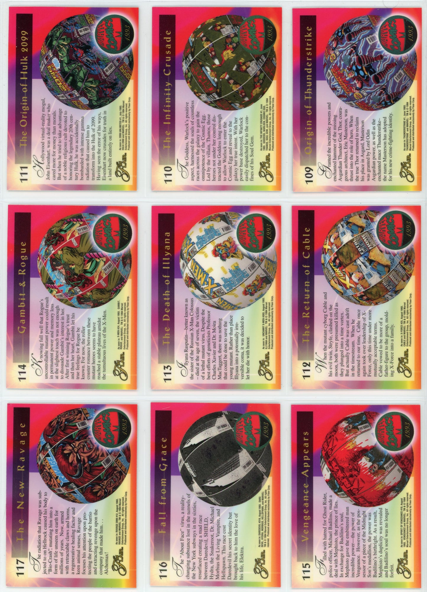 1994 Fleer Flair Marvel Universe Complete Trading Card Set (150 Cards) + Power Blast Inserts