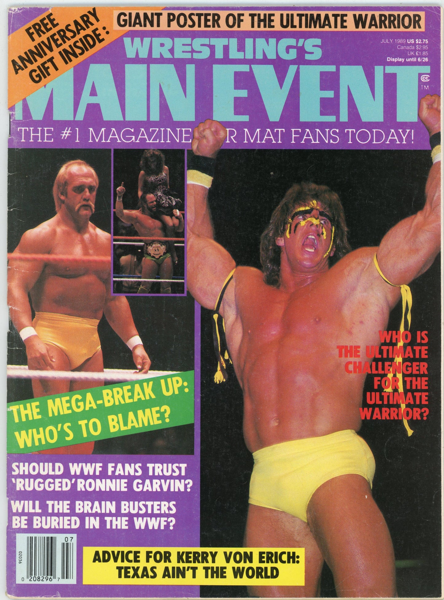Wrestling's Main Event Vintage Wrestling Magazine (July 1989) Hulk Hogan Ultimate Warrior Cover