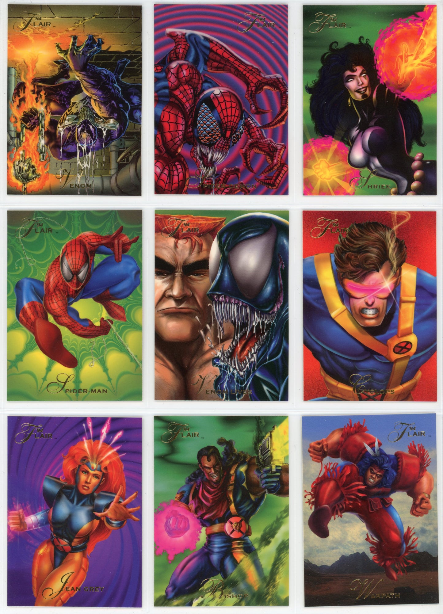 1994 Fleer Flair Marvel Universe Complete Trading Card Set (150 Cards) + Power Blast Inserts