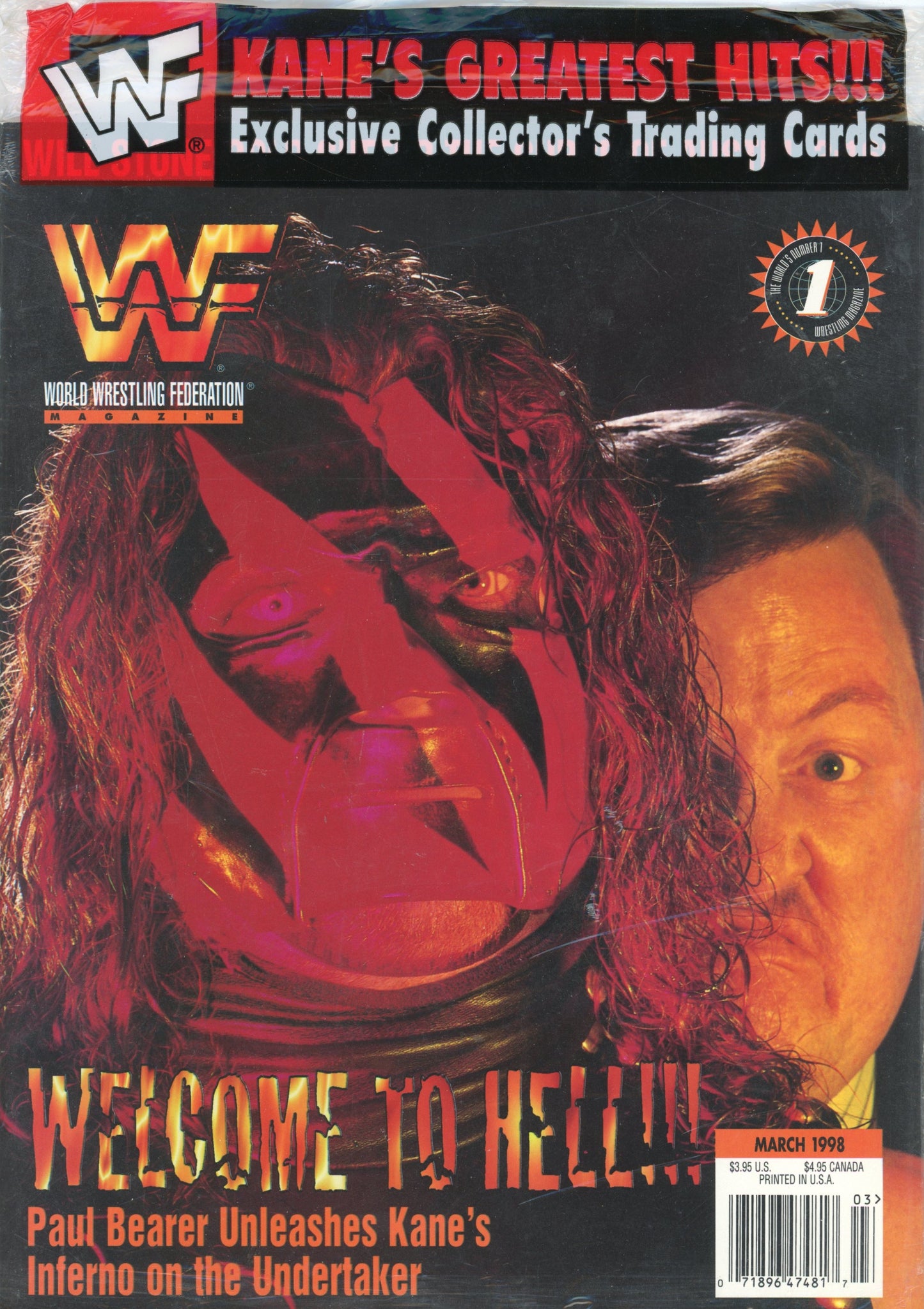 WWF WWE Vintage Wrestling Magazine in Original Sleeve (Opened) March 1998 Paul Bearer Kane Cover