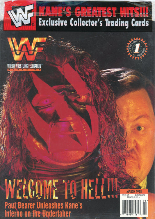 WWF WWE Vintage Wrestling Magazine in Original Sleeve (Opened) March 1998 Paul Bearer Kane Cover