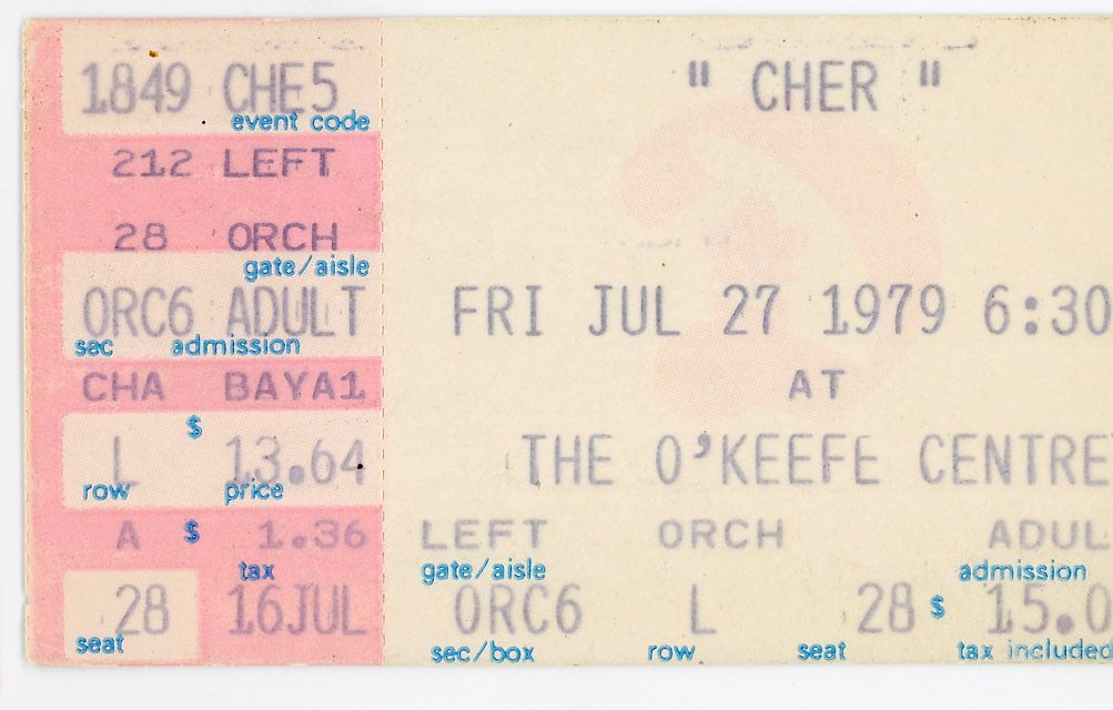 Cher Vintage Concert Ticket The O'Keefe Centre (Toronto, 1979)