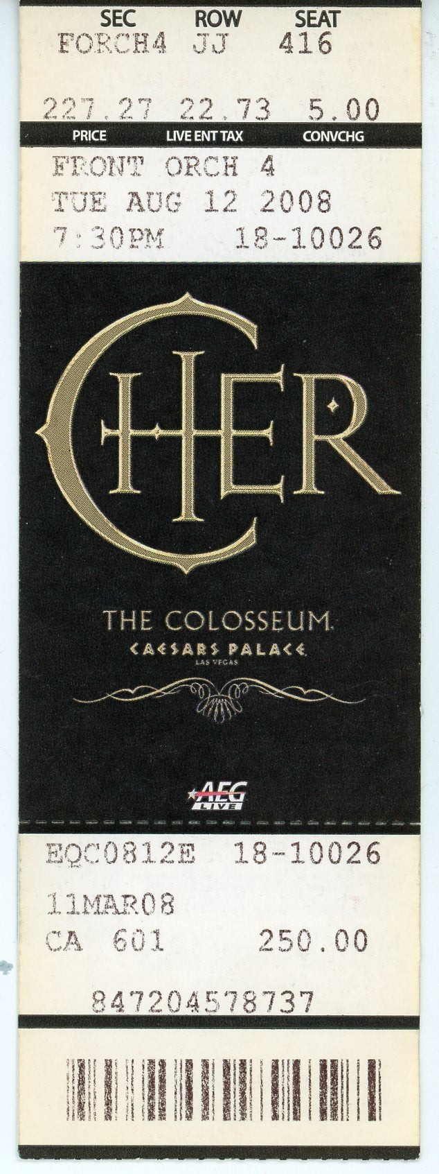 Cher Vintage Concert Ticket Stub Caesar's Palace (Las Vegas, 2008)
