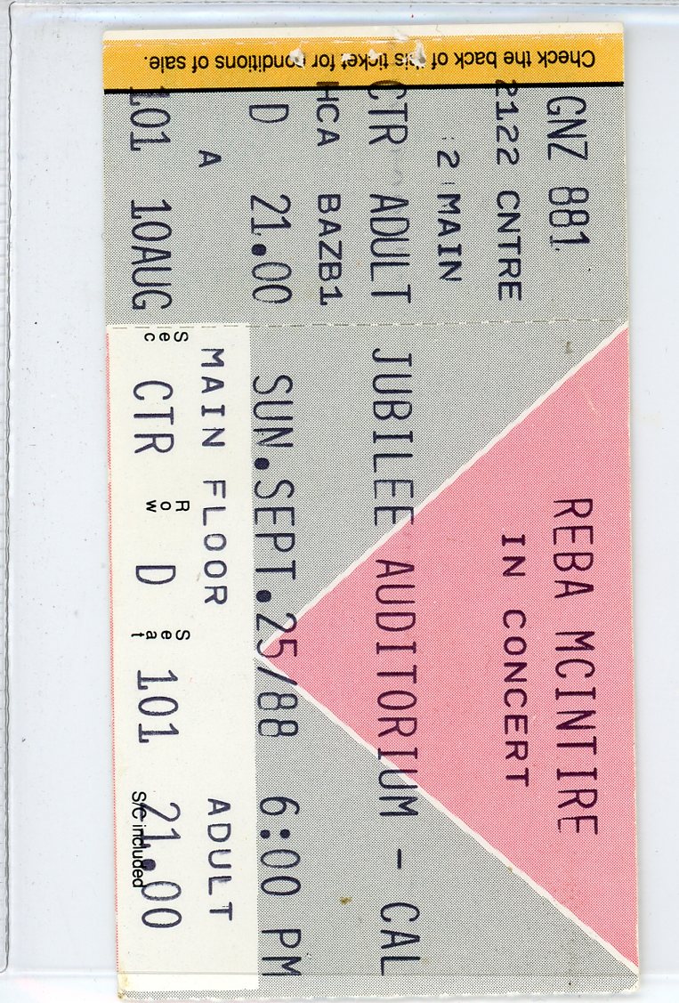 Reba McIntire Vintage Concert Stub Jubilee Auditorium (Calgary, 1988)