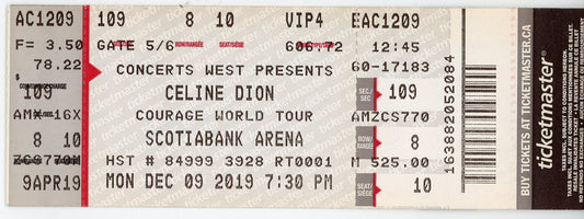 Celine Dion Concert Ticket Stub Scotiabank Arena (Toronto, 2019)