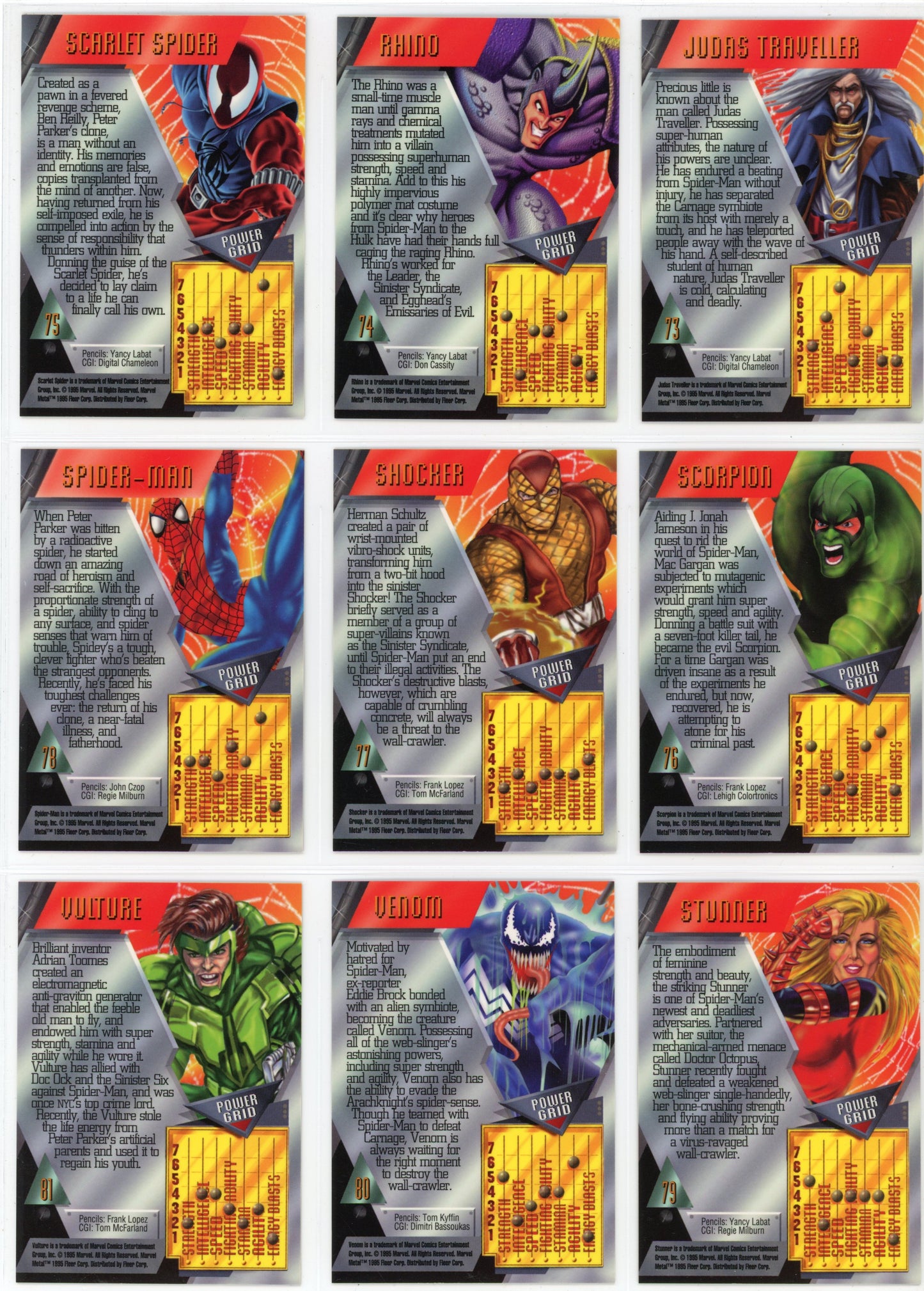 1995 Fleer Marvel Metal Complete Trading Card Set (138 Cards) + Metal Blaster and Gold Blaster Inserts