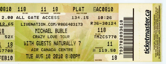 Michael Buble Vintage Concert Ticket Stub Air Canada Centre (Toronto, 2010)