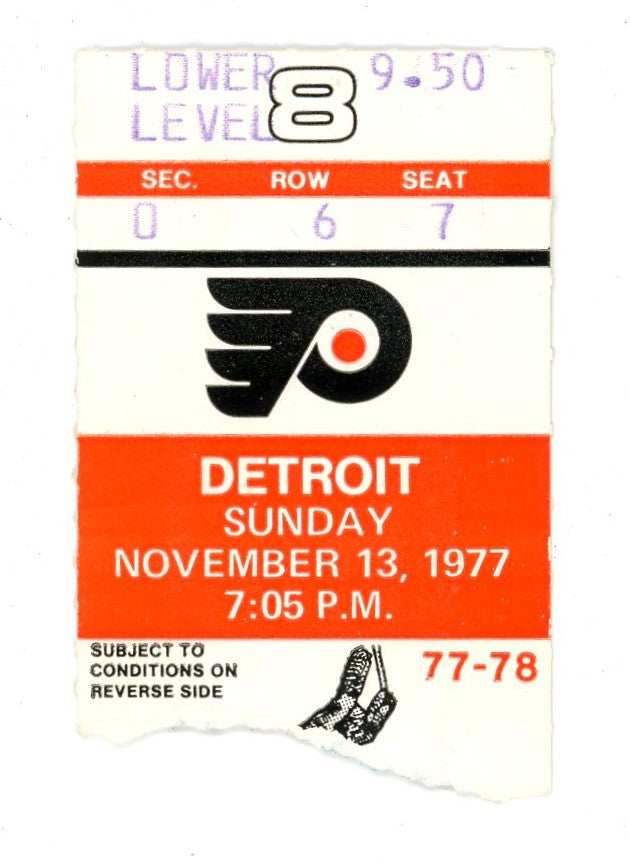 Flyers vs. Red Wings Vintage Ticket Stub The Spectrum (Philadelphia, 1977)