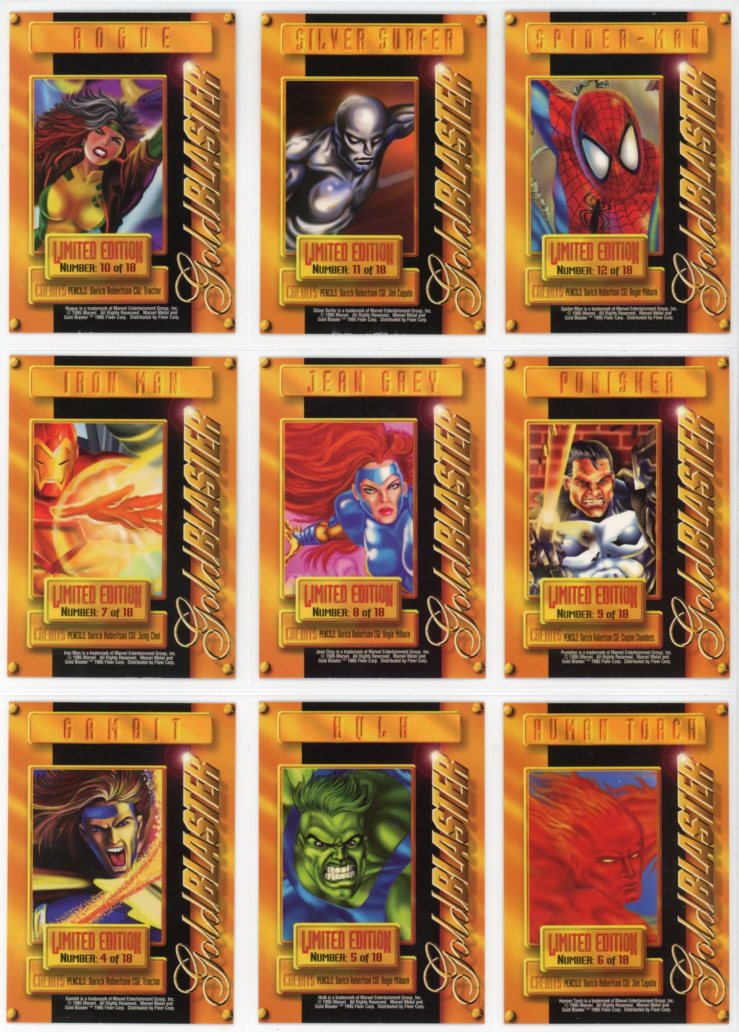 1995 Fleer Marvel Metal Complete Trading Card Set (138 Cards) + Metal Blaster and Gold Blaster Inserts