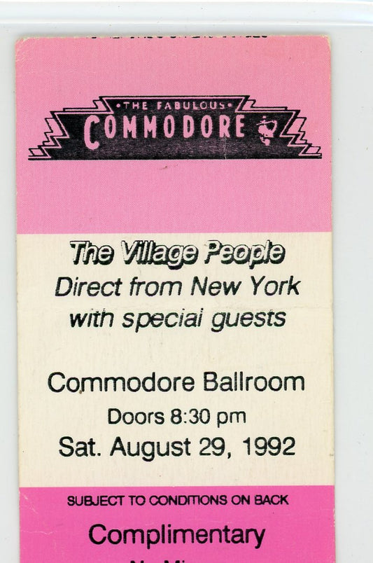 The Village People Vintage Concert Stub Commodore Ballroom (Vancouver, 1992)