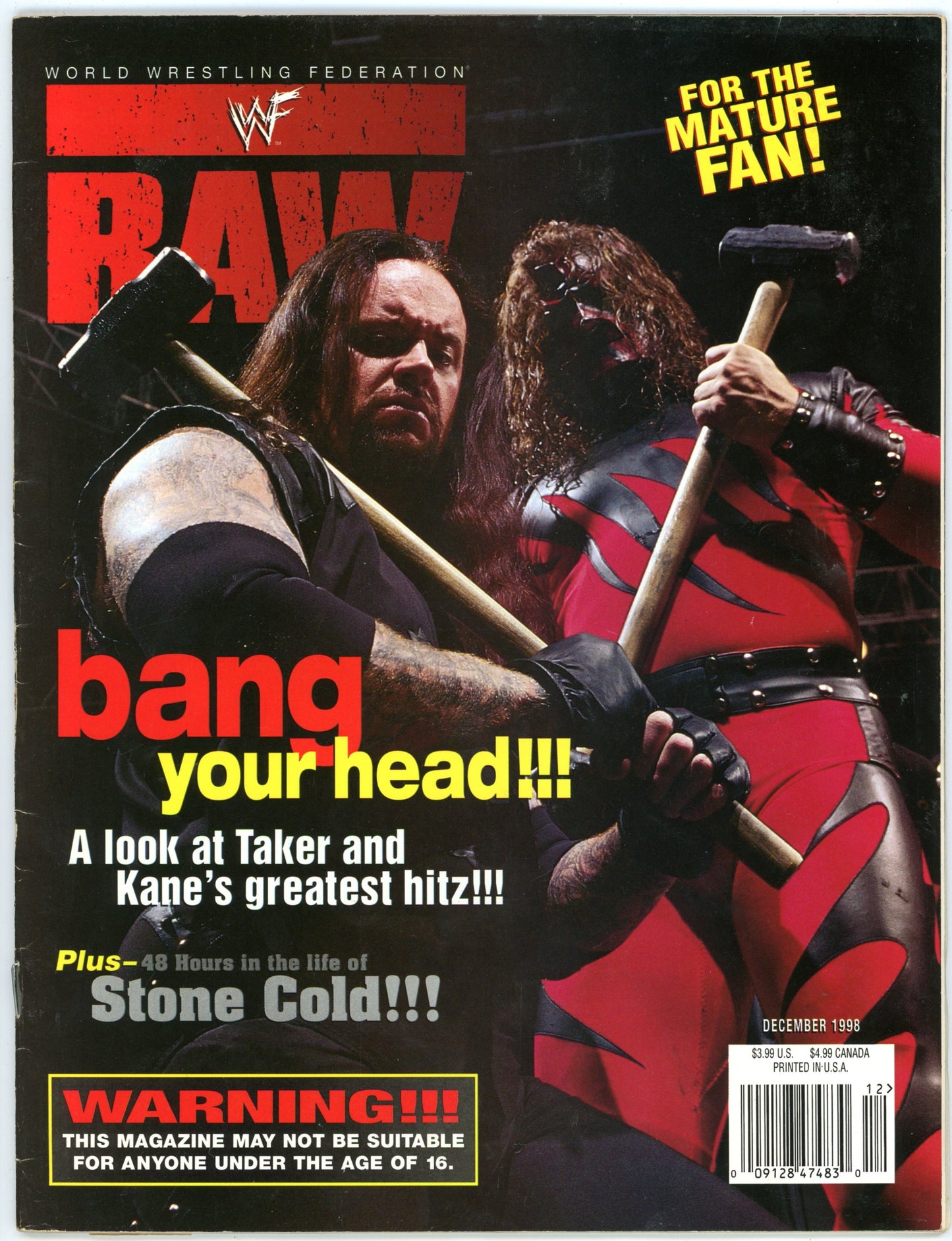 WWF WWE RAW Wrestling Magazine (December 1998) Kane, Undertaker Cover