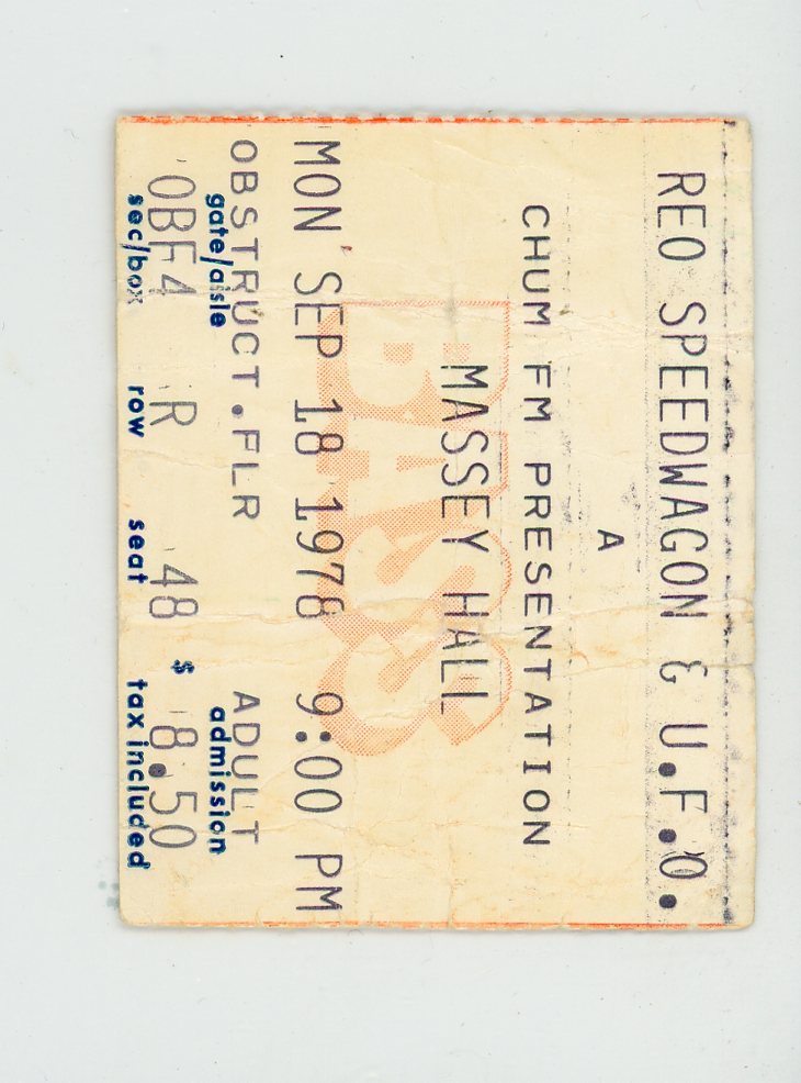 REO Speedwagon & U.F.O. Vintage Concert Stub Massey Hall (Toronto, 1978)