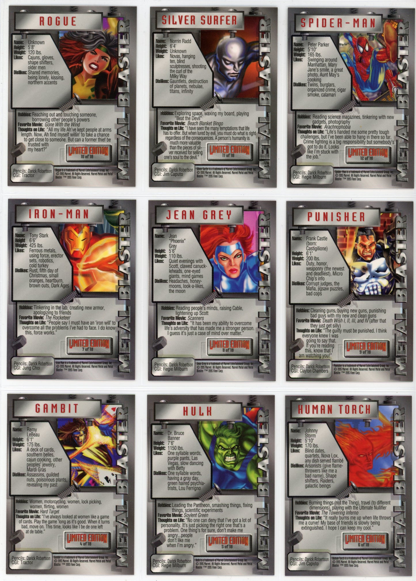 1995 Fleer Marvel Metal Complete Trading Card Set (138 Cards) + Metal Blaster and Gold Blaster Inserts
