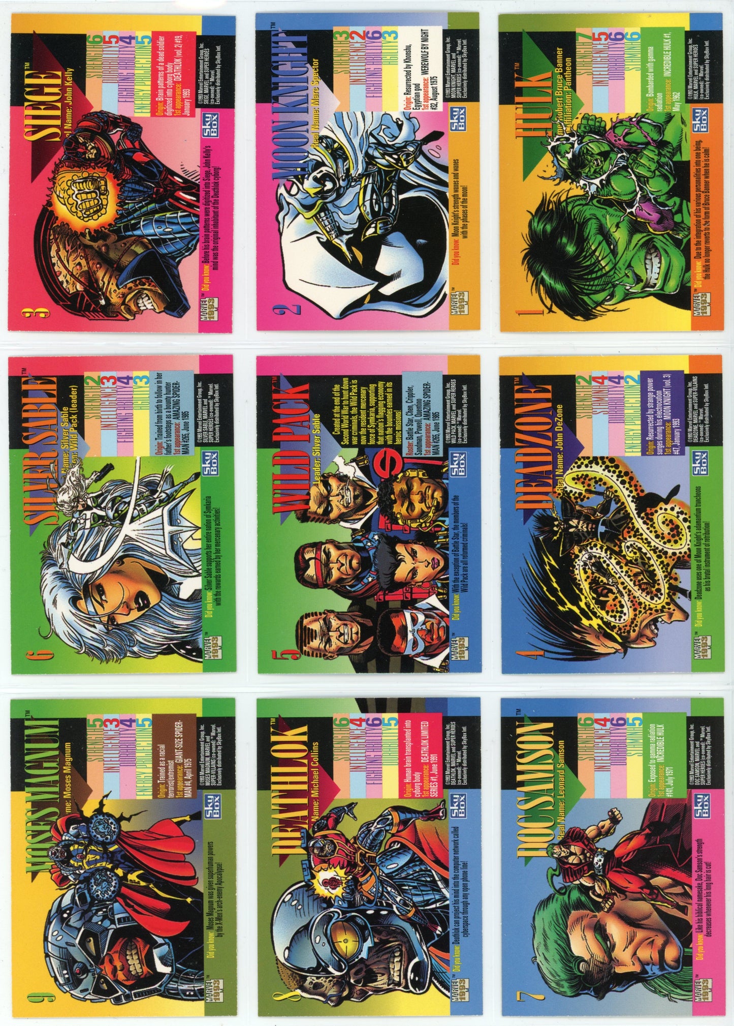 1993 Skybox Marvel Universe IV Complete Trading Card Set (180 Cards)
